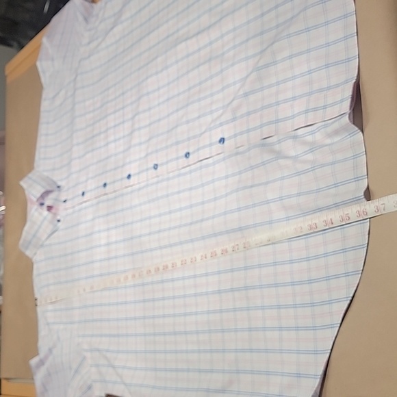 Paul Fredrick Size 20 White Short Sleeve Buttondown with Blue & Pink Plaid - Picture 5 of 9